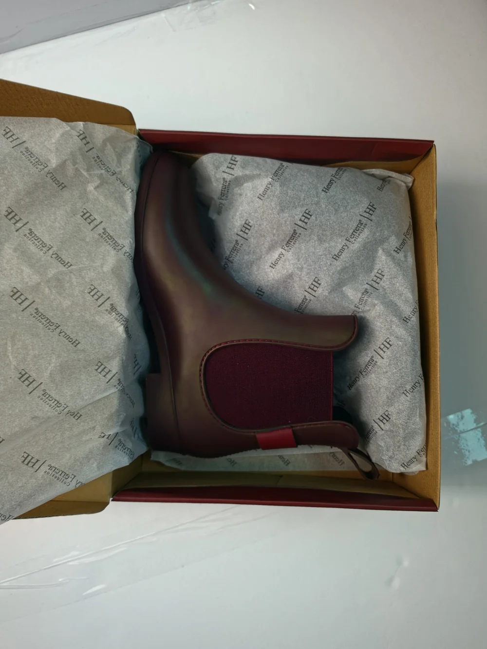 Women's Burgundy Chelsea Rain Boot with Decorative Buckle
